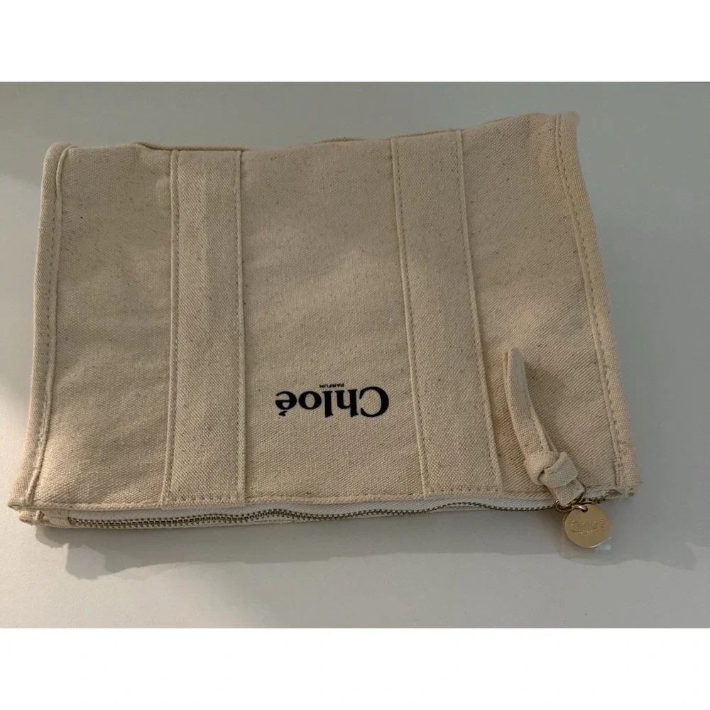 NWOT Chloé Parfum SOFT BEIGE BEAUTY CANVAS POUCH Makeup Cosmetic BAG 9